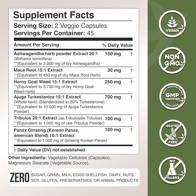 Gade Nutrition Ashwagandha with Maca Root Horny Goat Weed Turkesterone Tribulus Terrestris Panax Ginseng + Nitric Oxide Booster - Bundle for Energy Vitality Performance Pump