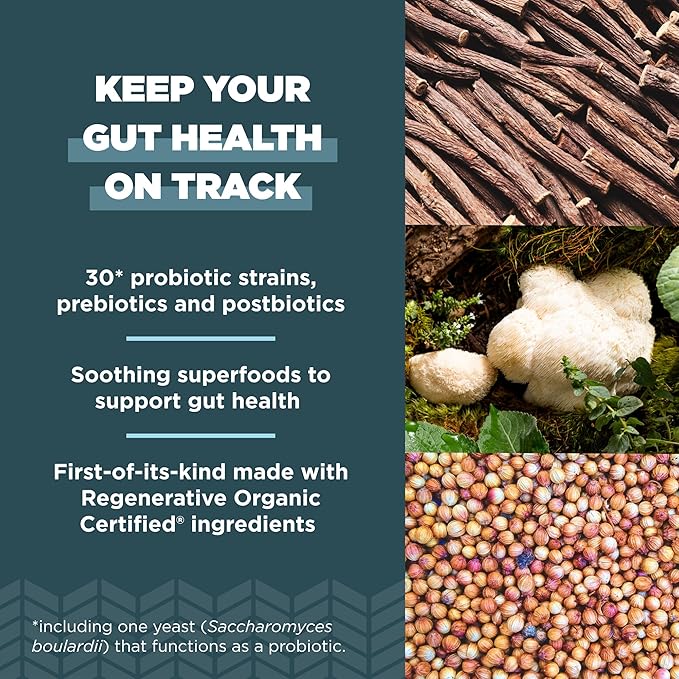 Ancient Nutrition Regenerative Organic Certified Probiotics for Gut Recovery Probiotics Gut Recovery for Healthy Digestion and Immune System Function Support 50 Billion CFUs* Per Serving 60 Count