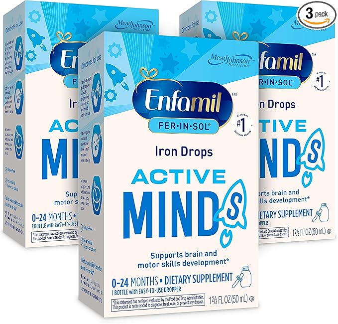 Enfamil Fer-in-Sol Iron Supplement Drops for Infants &amp Toddlers Supports Brain Development 50 mL Dropper Bottle Pack of 3