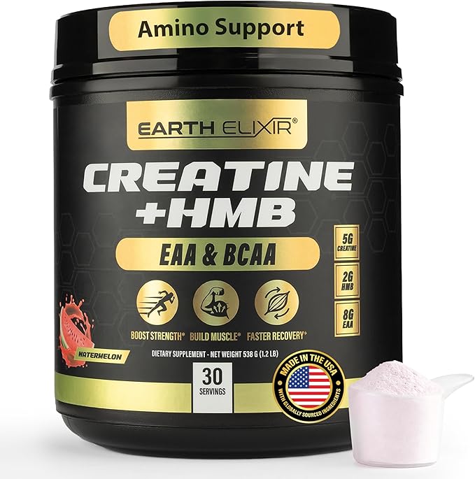 Creatine HMB Supplements for Men and Women w/Essential Amino Acids | EAA &amp BCAA Powder Mix | Creatine Monohydrate Powder and HMB | EAAS &amp BCAAS | Made in USA &amp 3rd Party Tested