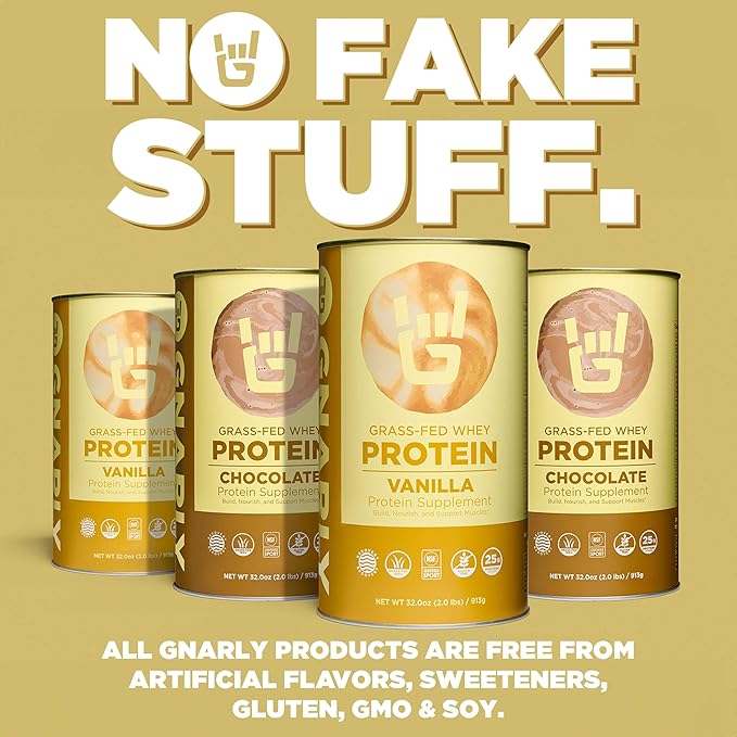 Gnarly Nutrition Vanilla Protein Powder – NSF Sport Certified – 25g Protein Muscle Repair – Grass Fed Whey Powder Smooth Taste – Vanilla 32 oz