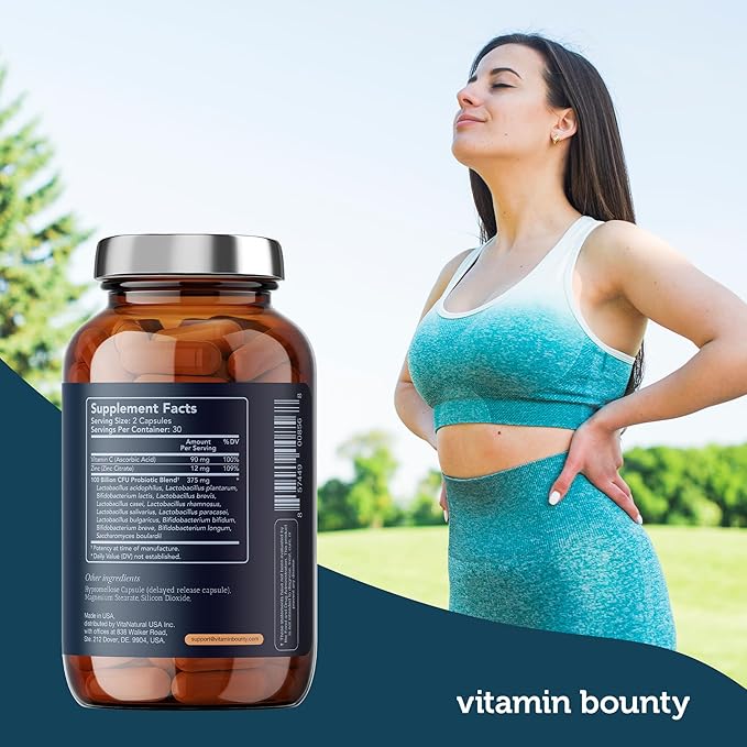 Vitamin Bounty Pro-100 Probiotic 100 Billion CFU - 13 Strains for Digestive Health &amp Immune Support - High Potency Probiotics for Women &amp Men - Delayed Release Capsules for Gut Health - 60 Cou