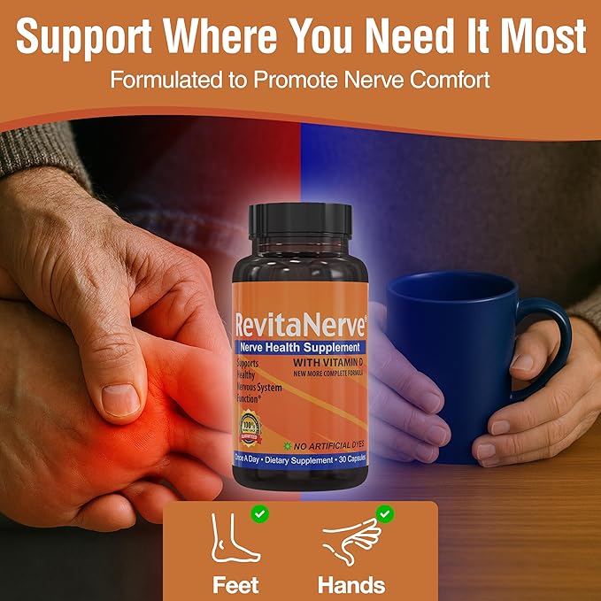 Nerve Support Supplement with 300mg Alpha Lipoic Acid Vitamin D3 Benfotiamine B2 B6 B12 &amp Magnesium Glycinate One-per-Day Neuropathy Supplement - 30 Capsules (4 Pack)