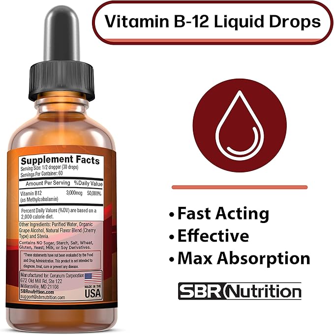 SBR Nutrition D3+K2 and B12 Bundle Vitamin D3K2 (MK7) Liquid Drops Peppermint 1oz | Vitamin B-12 3000mcg Liquid Drops 2oz | for Adults &amp Kids | Non-GMO Gluten Free