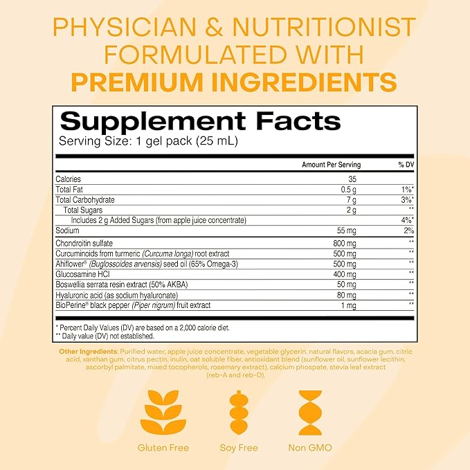 Healthycell Joint Health &amp Mobility Daily Liquid Supplement - Joint Support Supplement Inflammation Response Cartilage &amp Flexibility with Curcumin Glucosamine &amp Chondroitin - 30 Gel Pac