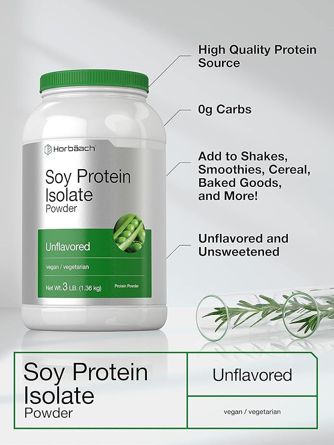 Horbaach Soy Protein Isolate Powder | Vegan &amp Unflavored | for Smoothies Shakes Baking and Cooking | 3 lb | Vegetarian Non-GMO Gluten Free