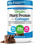 Orgain Protein Powder + Collagen Creamy Chocolate Fudge - 25g of Protein 10g Collagen Peptides Type I &amp III 1B CFU Probiotics Supports Hair Skin Nail Joint &amp Gut Health Gluten Free -