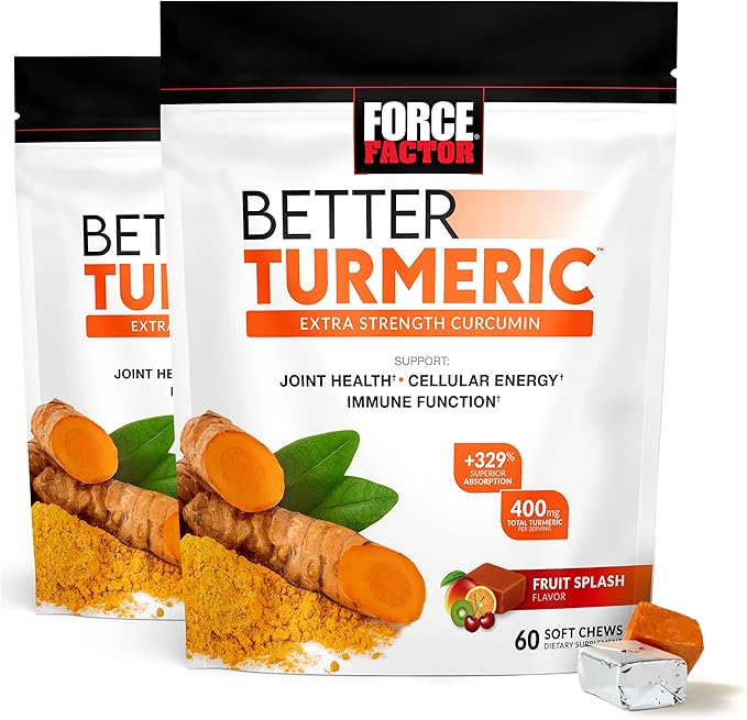 Force Factor Better Turmeric Joint Support with HydroCurc Turmeric Curcumin 120 Soft Chews and Smarter Greens Superfood Chews with 25+ Superfoods 60 Soft Chews