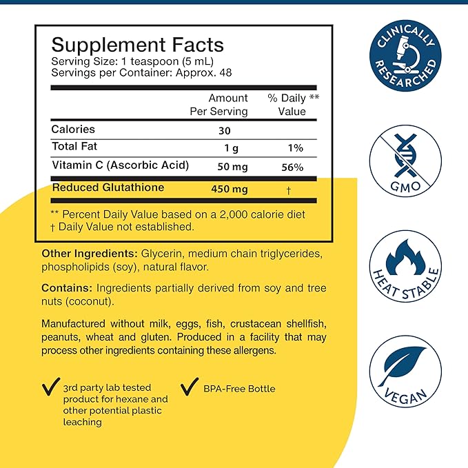 Researched Nutritonals Tri-Fortify Liposomal Glutathione Supplement Liquid Gel - Clinically Researched Detox &amp Immune System Support Antioxidant - Superior Absorption - Natural Orange 8 Fl Oz