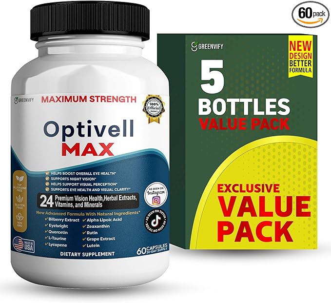 Optivell MAX Eye Health Supplement 24 Premium Vision Vitamins &amp Minerals 60 Capsules 30 Day Supply (5)