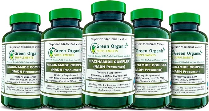 Green Organic Supplements Niacinamide Niacin NAD NADH High Absorbable Non-GMO Gluten-Free (Pack of 5)