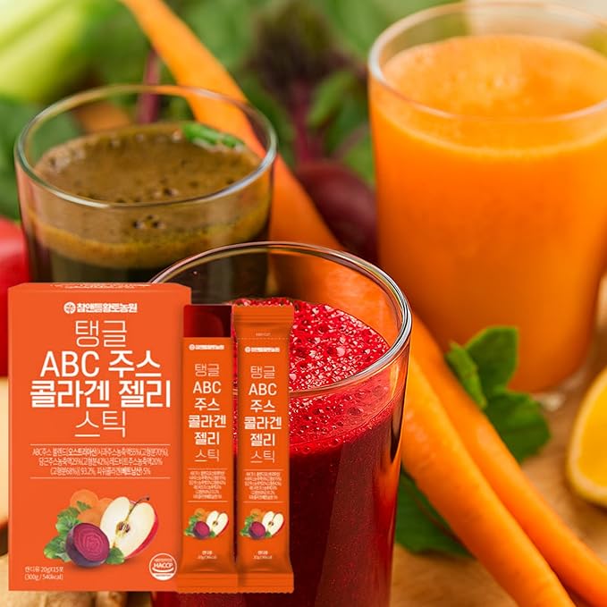 Cham&ampDeul ABC Juice Collagen Jelly Stick 20g - 15 Sticks - 1000mg Fish Collagen - Apple Beet Carrot Concentrate - Portable Korean Collagen Jelly for Skin &amp Hydration - 콜라겐 젤리스틱