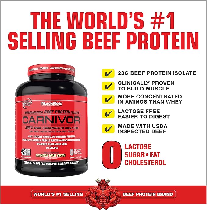 MuscleMeds Carnivor Beef Protein Isolate 0 Lactose 0 Sugar 0 Fat 0 Cholesterol Cinnamon Toast Cereal 4 Lb 56 Servings