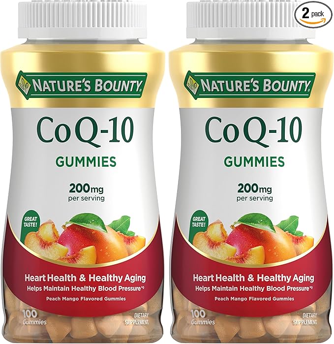 Nature's Bounty CoQ10 Gummies Supports Heart Health CoQ10 200mg Peach Mango Flavor 100 Coun (Pack of 2)