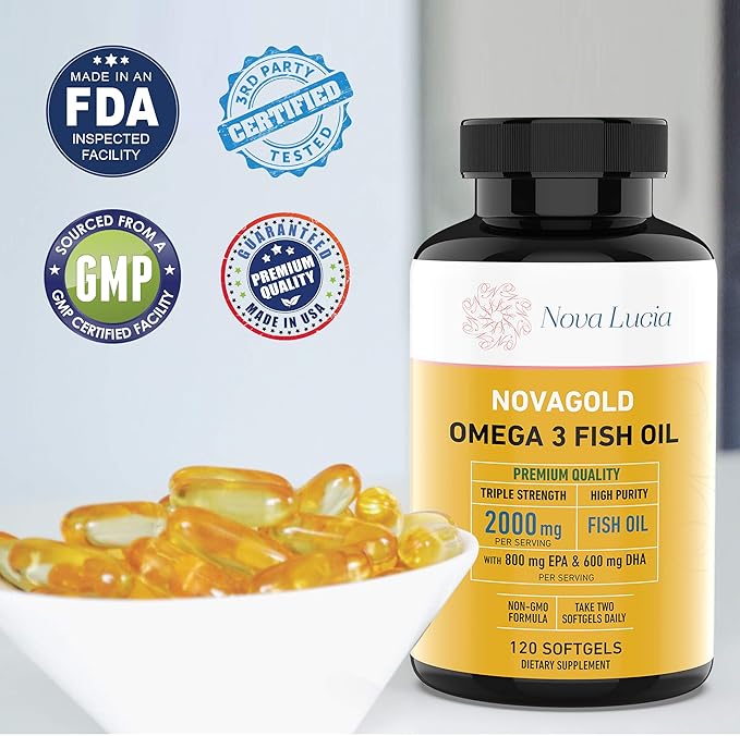 NovaGold Omega 3 Fish Oil – 2000mg High Strength EPA DHA Supplement – Burpless Easy to Swallow Softgels – Supports Heart Brain Joints Immune &amp Skin – Non-GMO – 120 Liquid Capsules