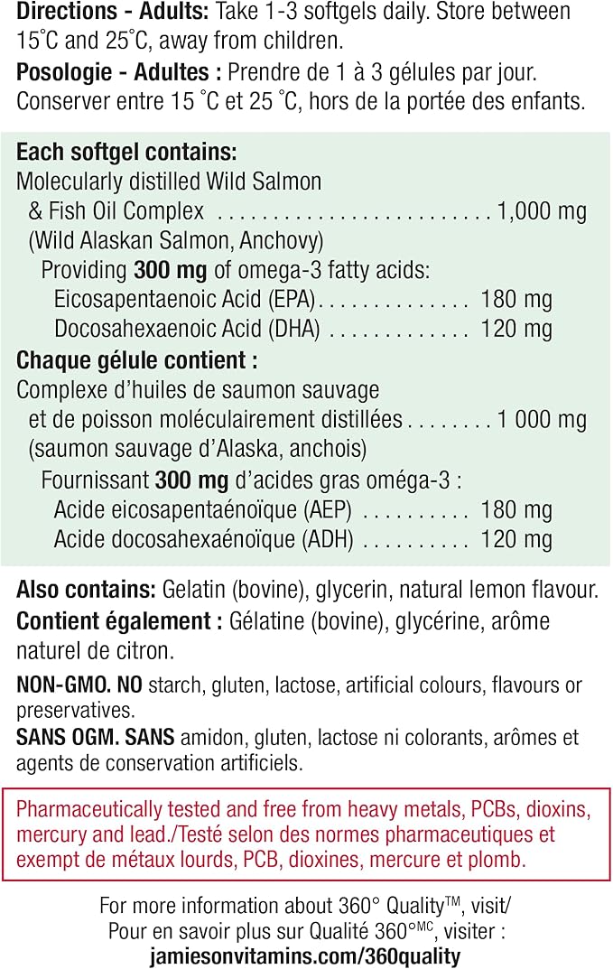 Jamieson No Fishy Aftertaste - Wild Salmon &amp Fish Oil 210 SoftGels