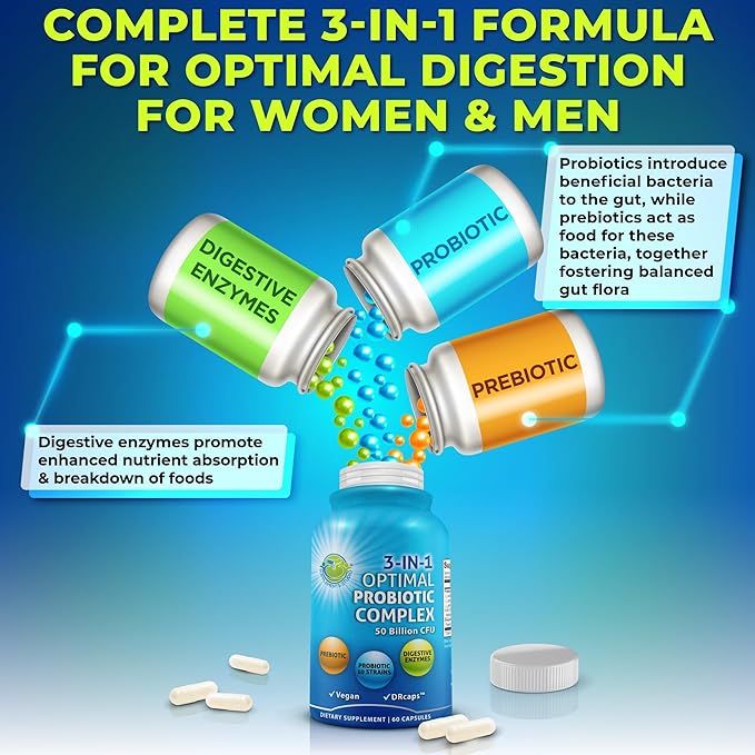 Vegan Immune &amp Gut Health Support Bundle – Women's Daily Multivitamin with Iron + 3-in-1 Probiotic with Digestive Enzymes &amp Prebiotics + Liposomal Glutathione 500mg with Organic Whole Foods Tr