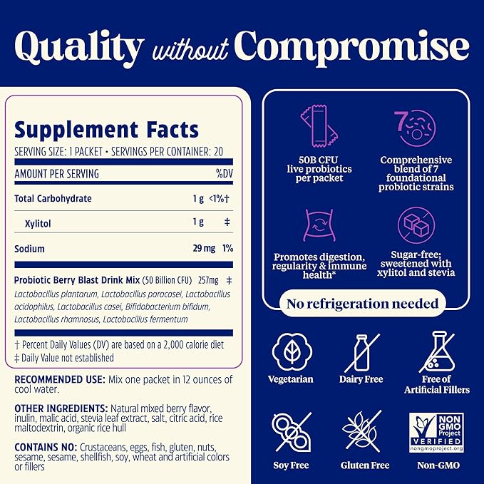 Enzymedica SubCulture Berry Blast Probiotic Powder Daily Drink Supports Gut Health &amp Immune Function Probiotics for Women and Men Sugar-Free 20 Stick Packs