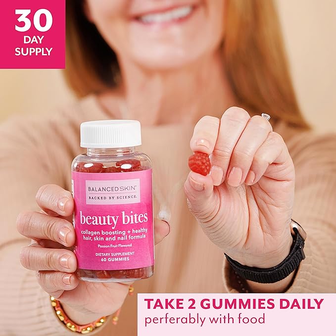 Beauty Bites Biotin Gummy Vitamins - Hair Skin Nails Supplement for Hair Growth and Healthy Skin* - Passion Fruit Flavored Gummies with 6000 mcg Biotin Collagen and Vitamins