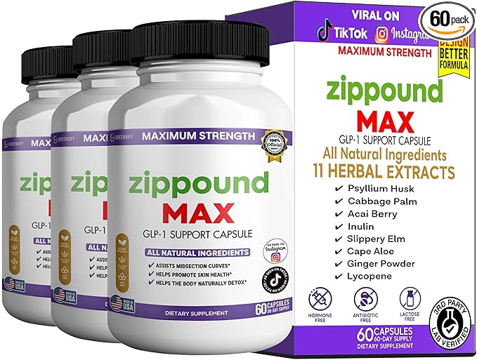 Zippound MAX GLP-1 Support Capsules Maximum Strength All Natural Ingredients 60 Capsules 30-Day Supply (3)