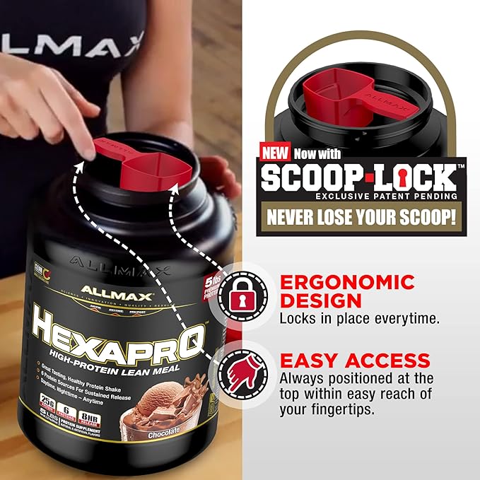 ALLMAX HEXAPRO Chocolate Peanut Butter - 5 lb - 25 Grams of Protein Per Serving - 8-Hour Sustained Release - Zero Sugar - 52 Servings