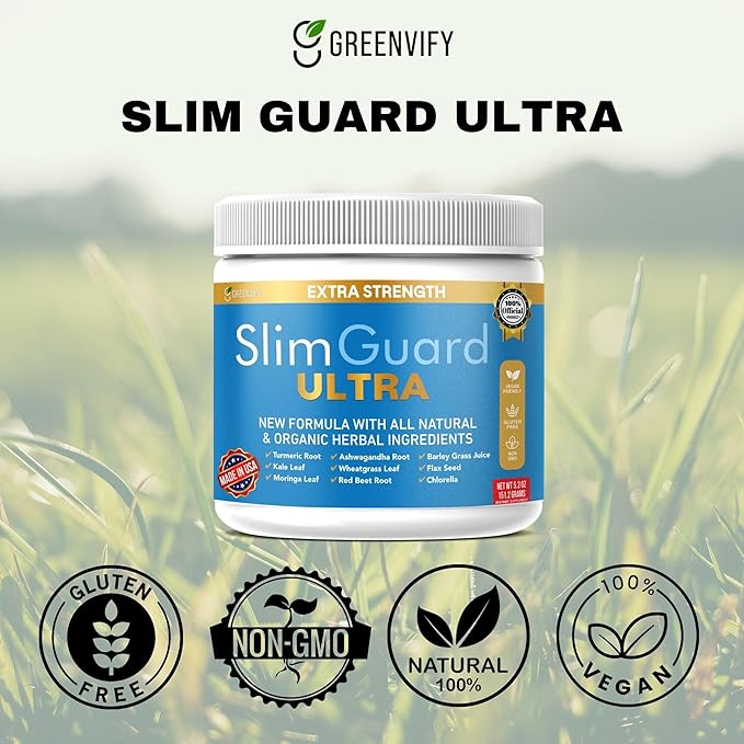 SlimGuard Ultra Extra Strength Natural Supplement with Organic Herbs Turmeric Moringa Leaf Wheatgrass 6.3 oz 28 Servings (3)