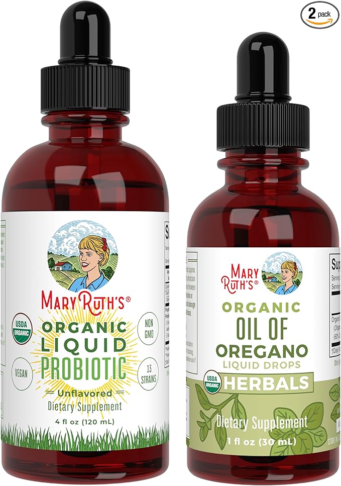 MaryRuth's Probiotic (Unflavored) &amp Oil of Oregano Drops| USDA Organic Clean Label Project Verified® | Vegan Non-GMO Sugar-Free | Immune Support Antioxidant &amp Digestive Health