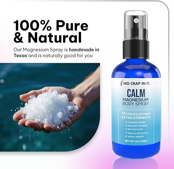No Crap In It Calm Magnesium Spray Triple Magnesium Power: All Natural Magnesium Chloride Glycinate Sulfate-4oz