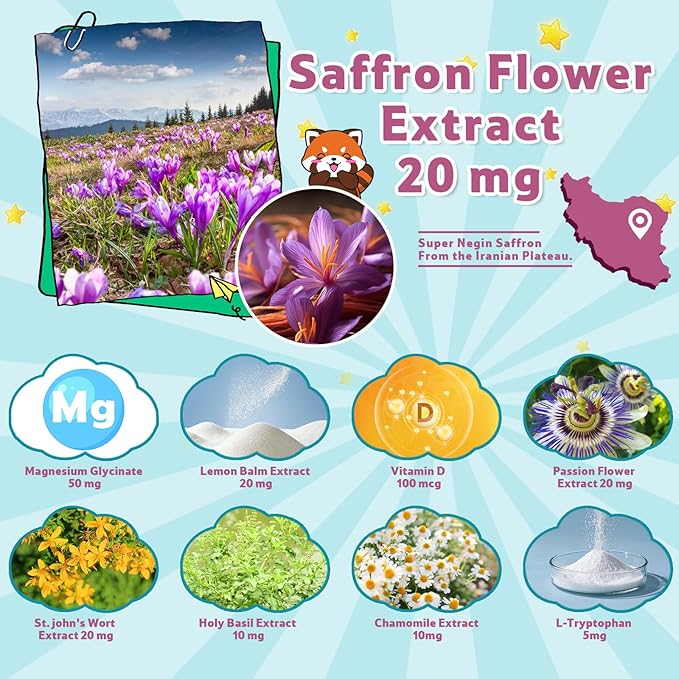 Saffron for Kids – Natural Mood Magic Pixie Stick Powder with Saffron Extract Magnesium Citrate L-Tryptophan &amp Vitamin D3 | Sugar-Free Fruity Drink Mix | 30 Sticks | Ages 4+