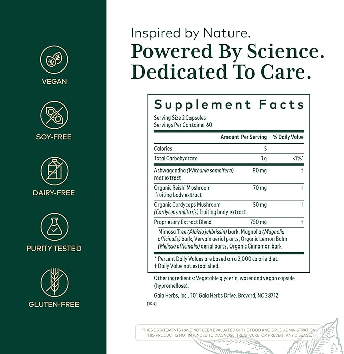 Gaia Herbs Pro Nighttime HPA - Restorative &amp Healthy Sleep Support Supplement* - Relaxation Support Supplement* with Ashwagandha Root Extract &amp Cordyceps Mushroom - 120 Liquid Phyto-Caps (60 S