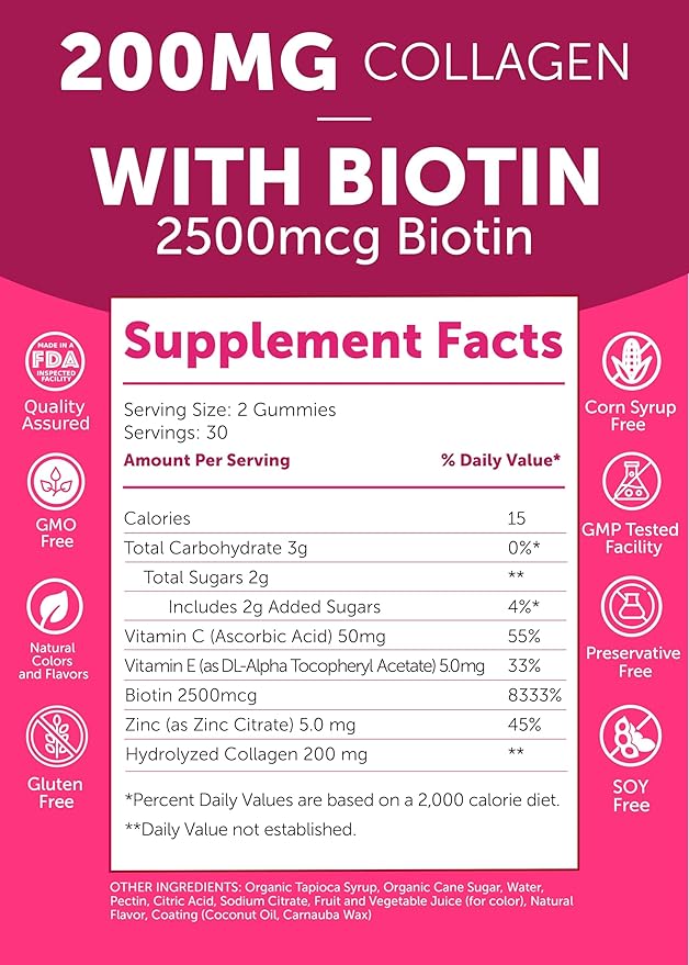 Lunakai USA Made Collagen Peptides Gummies - 200mg Non-GMO Anti-Aging Formula with Biotin Zinc Vitamins C &amp E for Hair Skin and Nails 3 Pack
