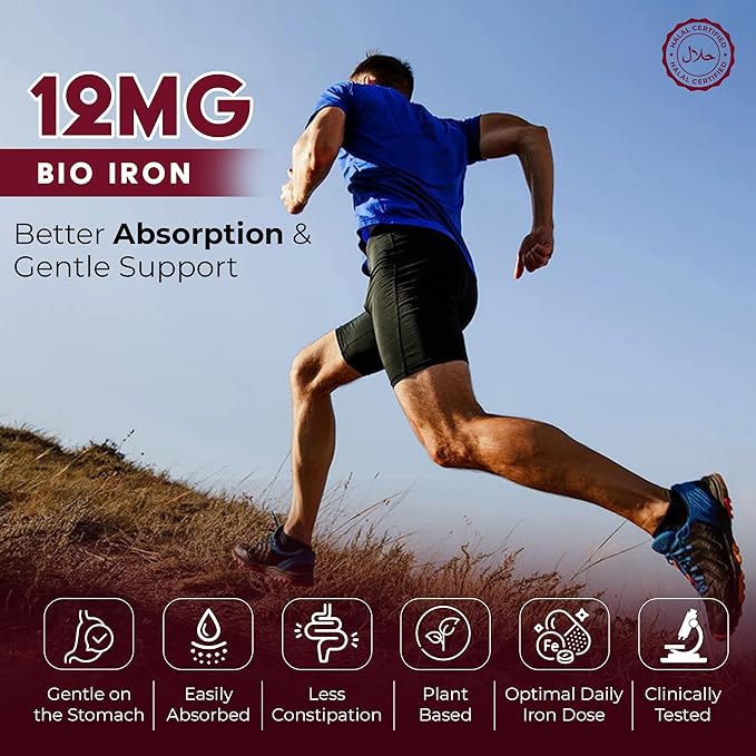 Bio Iron Capsules - Supplement for Energy Immune Support &amp Healthy Red Blood Cell Production – Gentle on Stomach – 60 Capsules