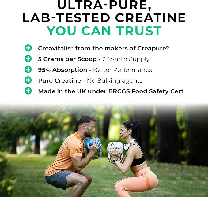 Creapure® Creatine Monohydrate Powder 300g – 60 Servings – Creavitalis® Micronised Vegan Creatine – Unflavoured Fast Mixing – Muscle Growth Strength Power – 3rd Party Tested UK Brand