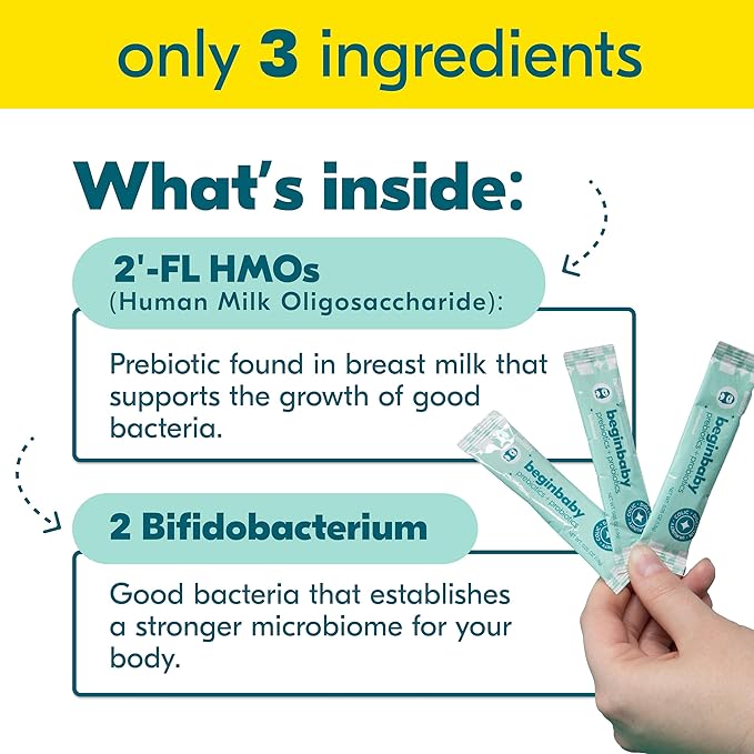 Begin Health BeginBaby Prebiotics and Probiotics for Infants 0-12 Months | Baby Formula Prebiotic + Probiotic Powder with 2'-FL HMO's &amp B. Infantis for Optimal Digestion | 28-Packs - Unflavored