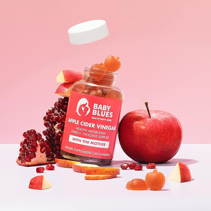 Baby Blues Apple Cider Vinegar Postpartum Gummies with B6 and B12 Vegan Non-GMO Postpartum Vitamins Breastfeeding Postnatal Vitamins for Women Post partum Dietary Supplements for Mom 60pcs