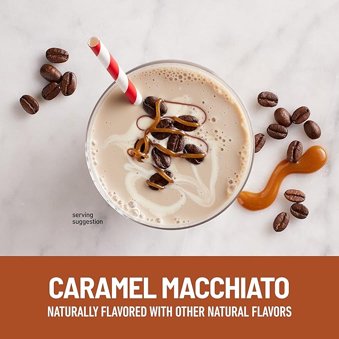 SlimFast Protein Shake with Caffeine Caramel Macchiato- 20g Protein Meal Replacement Shakes High Protein with Low Carb and Low Sugar 24 Vitamins and Minerals 12 Count (Pack of 1)