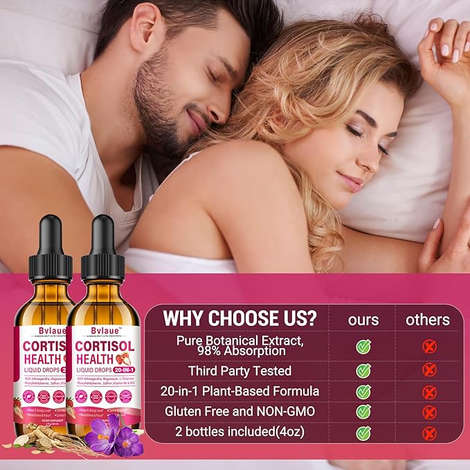 Cortisol Supplements Detox for Women - 20-in-1 Cortisol ReducerManagerLower w/AshwagandhaMagnesiumL-TheanineSaffronRhodiola for Hormone Balance/Sleep/Stress ReliefStrawberry Flavor