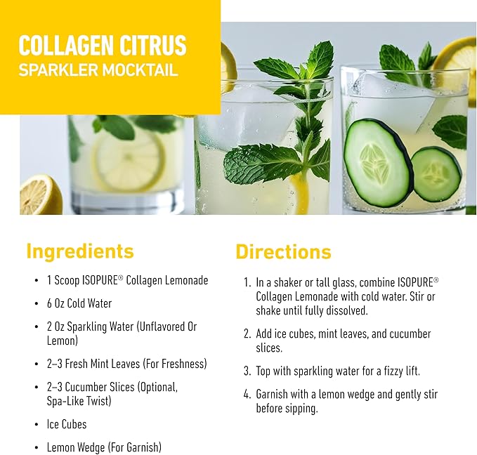 Isopure Collagen Peptides Powder Promotes Hair Nail Skin and Joint Health with Vitamin C and Biotin Lemonade 20g Collagen Peptides Per Serving 11.36 Oz 14 Servings (Packaging May Vary)