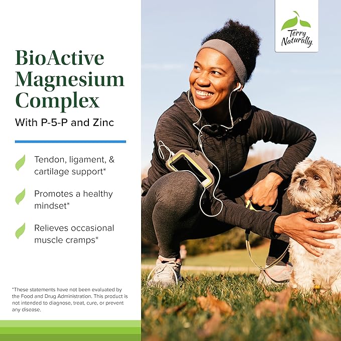 Terry Naturally BioActive Magnesium Complex - Bone &amp Heart Health Support - Supplement with Vitamin B6 Zinc &amp Magnesium - Pyridoxal-5-Phosphate Vegan Capsule Supplement - 60 Capsules (Pack of
