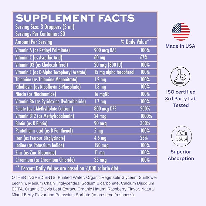Women's Multivitamin liposomal Liquid Drops with Iron | 30 Day Supply | 3 FL Oz | Non-GMO | Gluten Free | Supports Overall Health Energy and Beauty