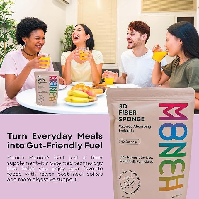 Monch Monch Calorie Absorbing Fiber Sponge – Original One Month Supply – Konjac Gum &amp Prebiotic Fiber Supplement for Gut Health &amp Blood Sugar Support – Vegan Sugar-Free 60 Ct