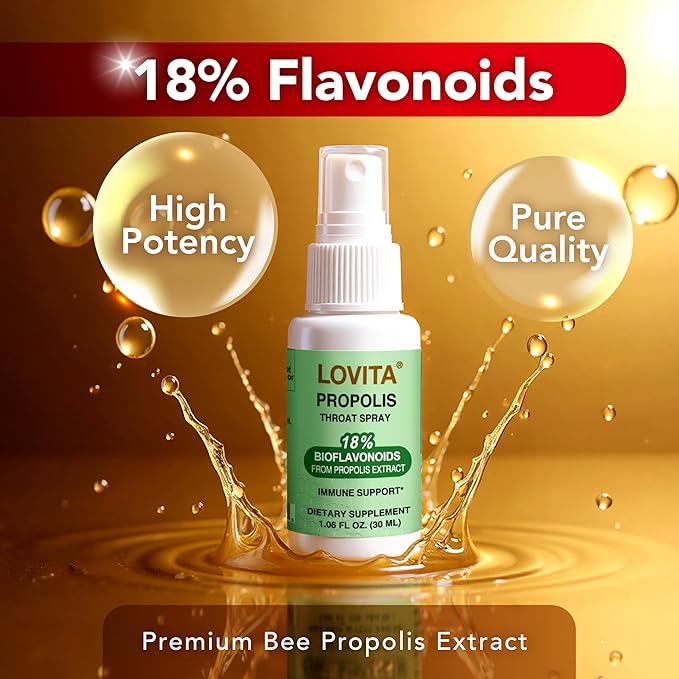 LOVITA 11-Pack Ultimate Propolis Stock Up Bundle - 6 Liquid Extract Drops &amp 5 Throat Sprays 18% Bioflavonoids Year-Round Immune &amp Throat Defense (11 Pc Set)