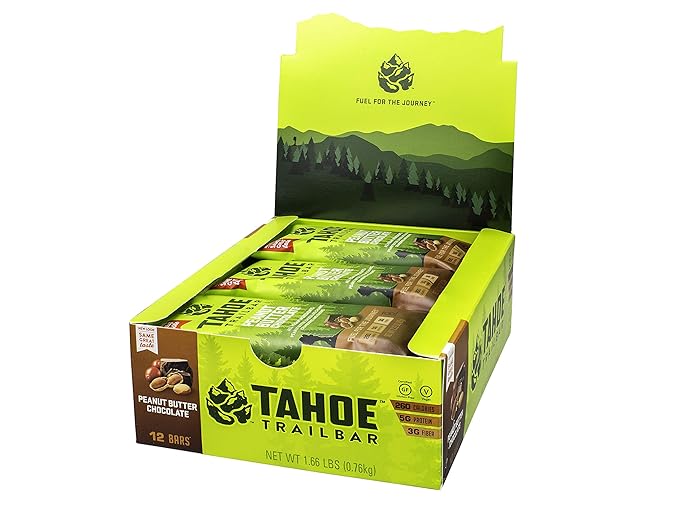Tahoe Trail Bar Plant-Based Natural Energy Bar (2.22 Ounce Protein Bar 12 Count) High Protein Non-GMO Gluten-Free Vegan Healthy Snacks - Peanut Butter Chocolate