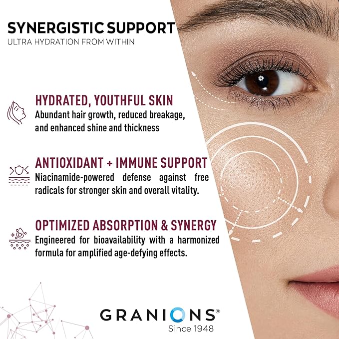 Hyaluronic Acid Supplements 200mg - Marine Collagen Peptides Vitamin B3 Niacinamide Ceramides Supplement - Deep Hydration &amp Anti-Aging Skin Care Complex for Women and Men - 60 Foil Sealed Tablet
