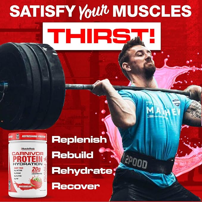 MuscleMeds Carnivor Protein Hydration Drink Powder 20g Refreshing Protein Isolate Lactose Free Sugar Free Electrolytes Muscle Building Recovery Halal Certified Watermelon 20 Serve