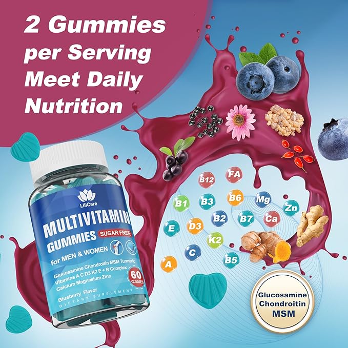 Sugar Free Triple Magnesium Gummies 400mg with Prebiotics &amp Probiotics for Muscles &amp Mood + Multivitamin with Glucosamine Chondroitin MSM for Flexibility &amp Immune Support for Men &amp Wom