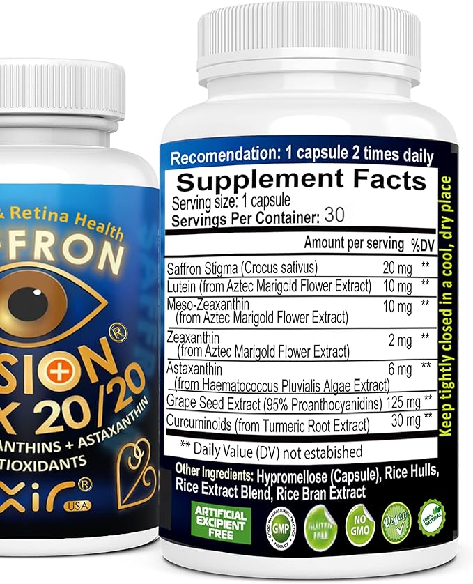 EXIR Eye Supplement | Lutein Saffron Astaxanthin| Supports Eye Health Visual Comfort &amp Focus | 30 Capsules