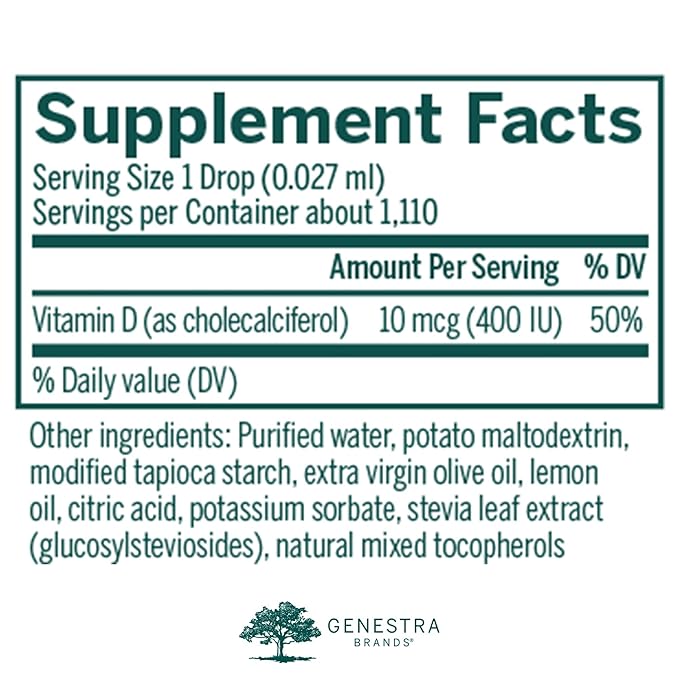 Genestra Brands D-Mulsion 400 - Liquid Vitamin D Supplement - Natural Lemon Flavor - 1110 Servings