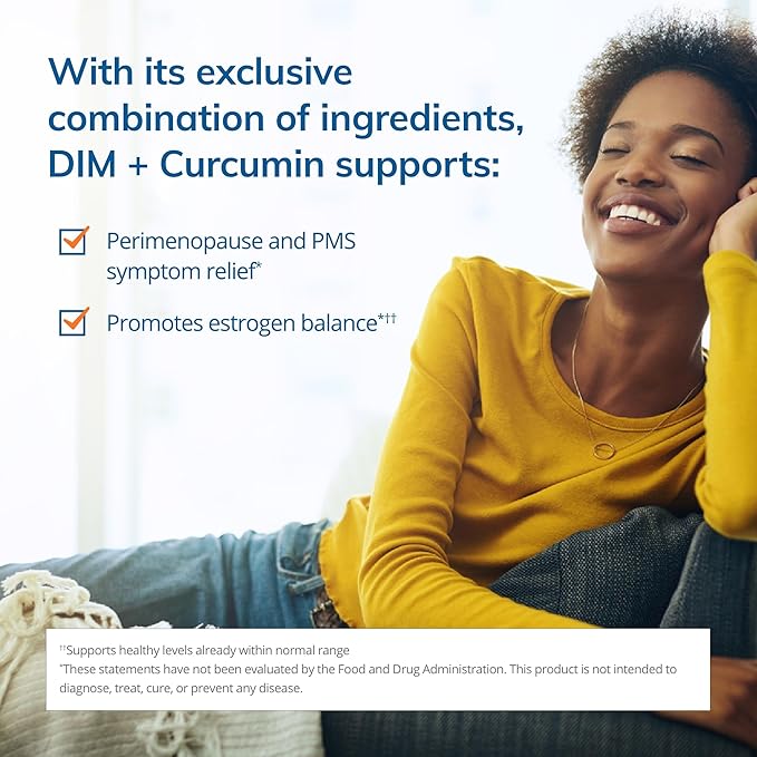 EuroMedica DIM + Curcumin - Estrogen Balance Support Supplement - Dietary Supplement with Curcumin &amp Grape Seed Extract - Turmeric Essential Oil for Healthy Metabolism Support - 30 Capsules