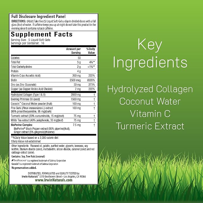 Irwin Naturals Deep Tissue Collagen-Pure - 80 Liquid Softgels - Intense Nourishment for The Skin - 2000 mg of Hydrolyzed Collagen - 16 Total Servings